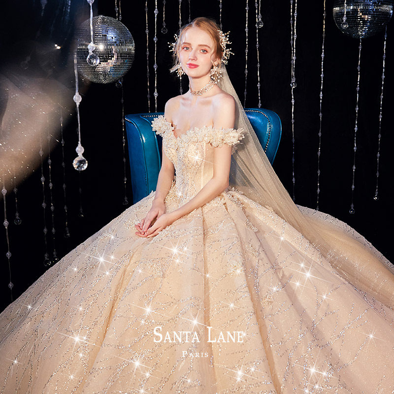 Wedding Dress 2022 New Bridal Temperament Brief the Shoulder Male main wind extravaganza Heavy Engineering Fairy main wedding dress Grand trailing