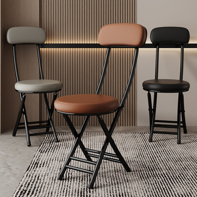 ເກົ້າອີ້ພັບ backrest ເຮືອນ dining ເກົ້າອີ້ວິທະຍາໄລ Portable ຫໍພັກເກົ້າອີ້ balcony leisure folding stool space-saving round stool