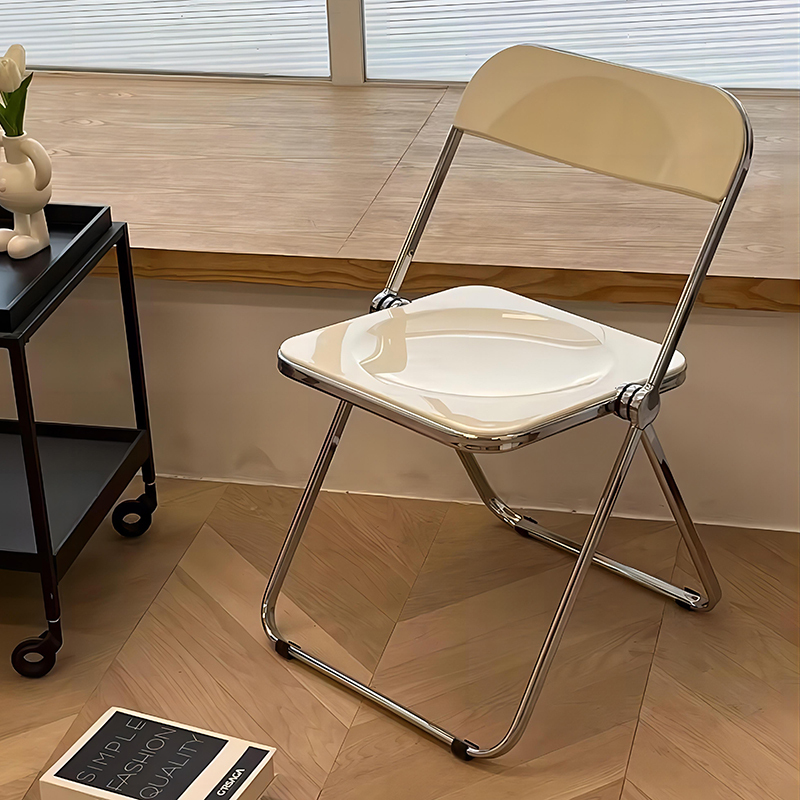 Transparent Acrylic Chair with Backrest, Folding Chair for Clothing Store Photoshoots, Trendy Instagram-Style Stool, Simple Dining Chair for Home Use