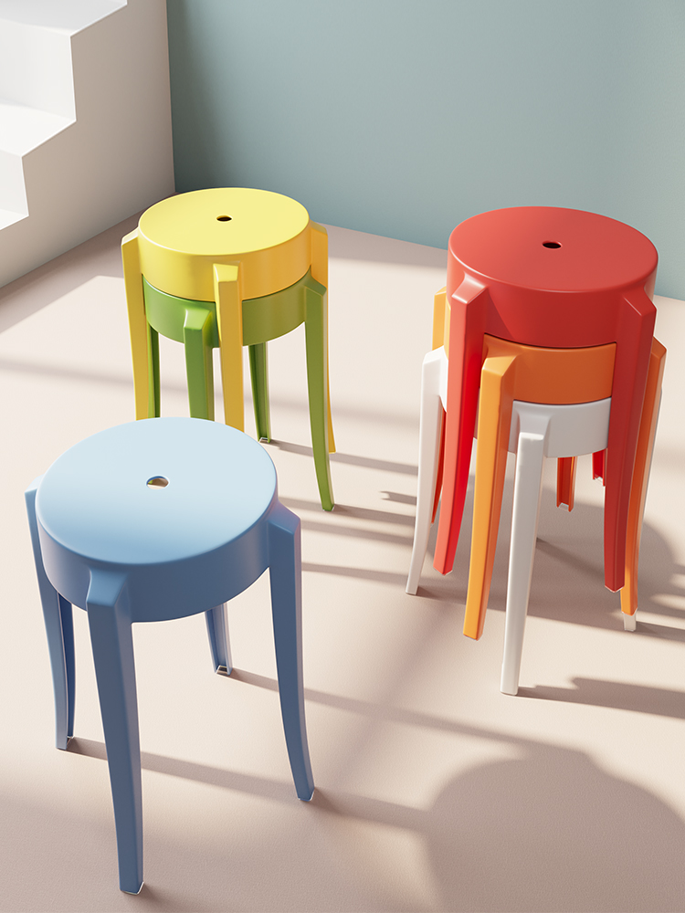 Dining stool Plastic thickened household round stool Fashion plastic chair Living room small bench Dining room simple dining table high stool