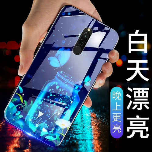 Xiaomi, чехол для телефона, стеклянный светящийся защитный чехол, силиконовая мультяшная лента, 8A, женский стиль, зеркальный эффект, redmi, защита при падении, популярно в интернете