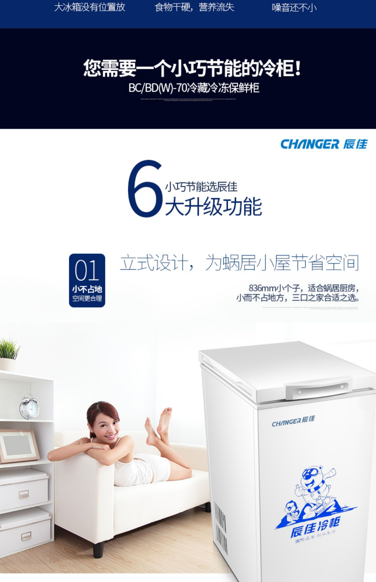 THAY ĐỔI / Chen Jia BC / BD (W) - 70 hộ gia đình chuyển đổi nhiệt độ đơn nhỏ tủ đông tủ đông thương mại - Tủ đông tủ đông sanaky 1 ngăn đông 1 ngăn mát