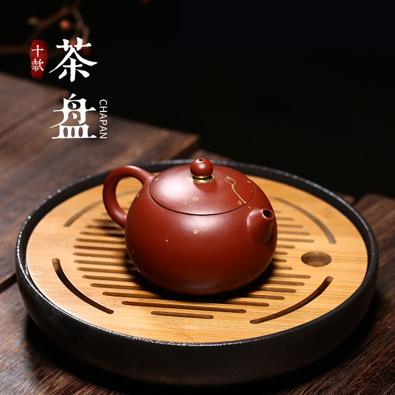 Black pottery small tea tray round storage type dry foam table Purple Sand Pot Tea Dauf tea Bamboo Nursery Travel Tea Table