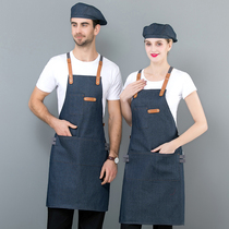 Korean fashion denim canvas apron custom printed LOGO milk tea cafe hot pot shop waiter overalls