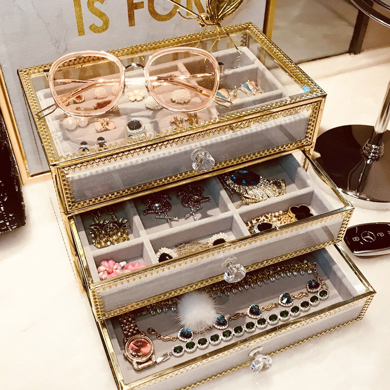 Net celebrity jewelry box jewelry high-end storage earrings ear pin necklace ring hand jewelry anti-oxidation transparent box