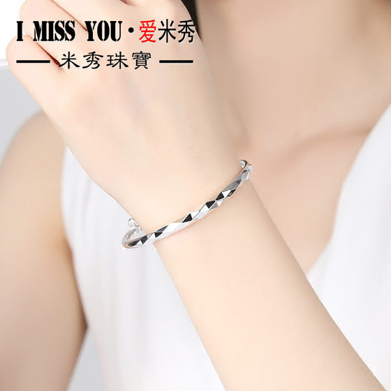Genuine 9999 sterling silver bracelet for women solid water cube push-pull silver jewelry Chinese Valentine's Day gift for girlfriend
