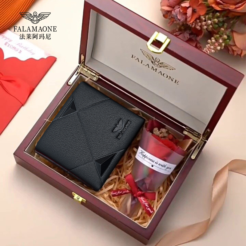 Falai Armani Valentine's Day Gift for Boyfriend and Husband, Men's Short Wallet, 2026 New Model, Genuine Leather Wallet for Men