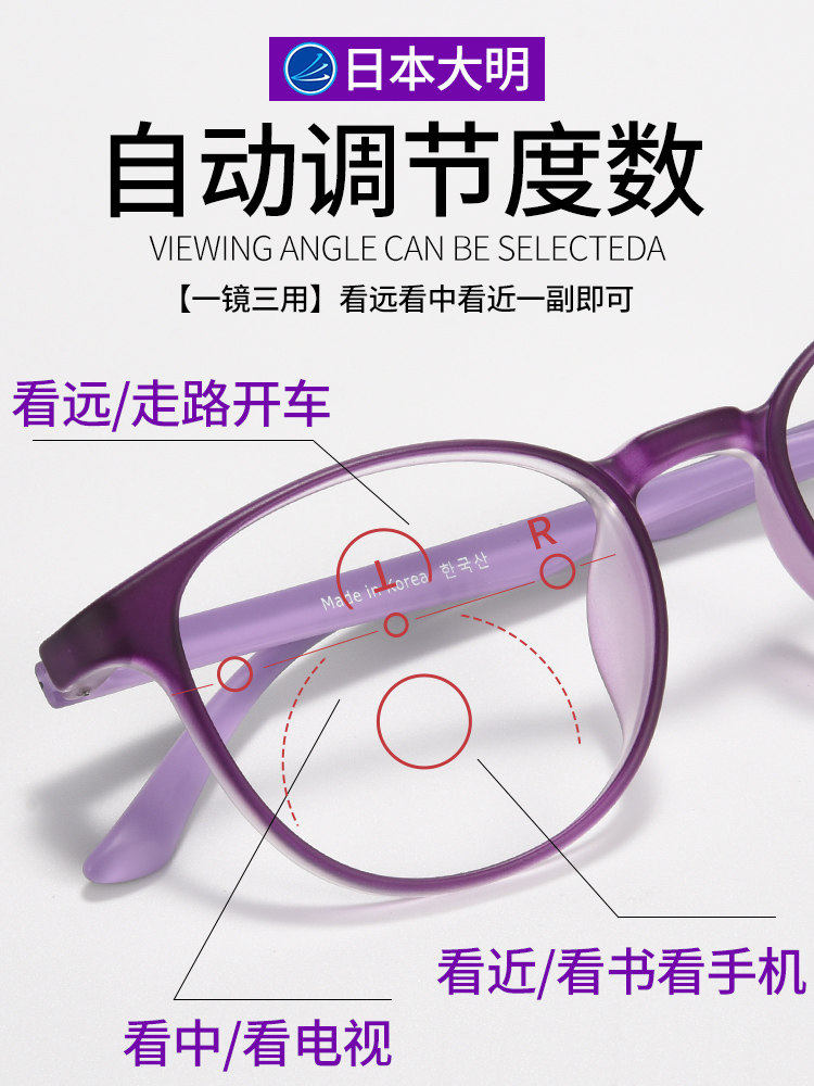 Japan Imported Far and Near Dual-Use Reading Glasses for Women, Young Style, High-Definition Anti-Blue Light, Automatic Adjustment Prescription Glasses, Genuine