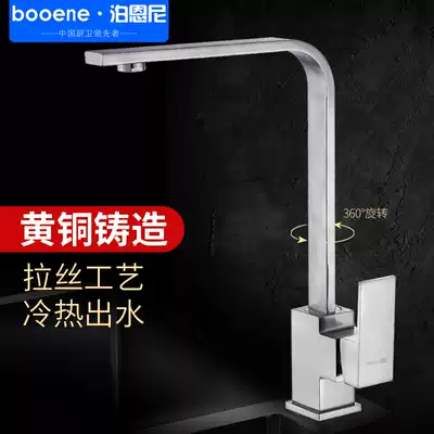 Poenny copper kitchen faucet hot and cold washing basin brushed faucet stainless steel sink faucet hot and cold rotating