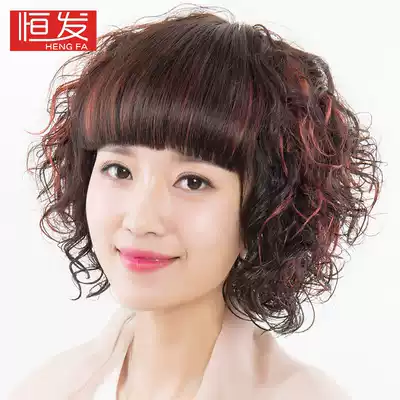 Wig women's short hair short curly hair real hair silk true full head set Qi bangs full hand woven curly hair natural and realistic