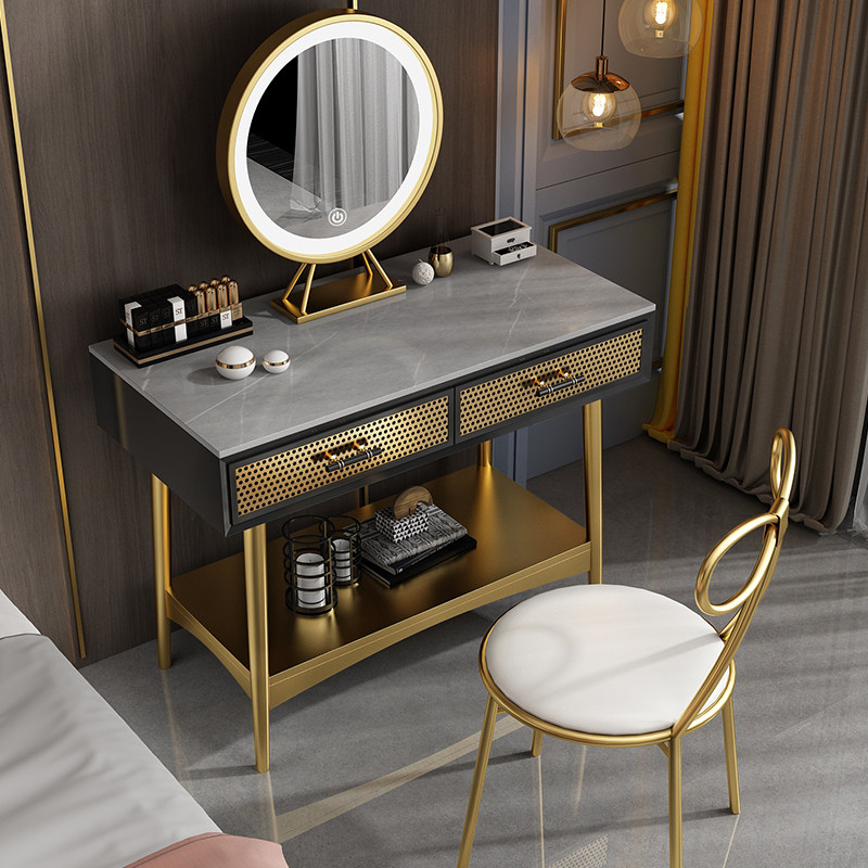 Makeup Desk Bedroom Modern Minima Small House Type Eurostyle Light Lavish Red Containing Cabinet Integrated Girl Girl With Lamp Makeup Table