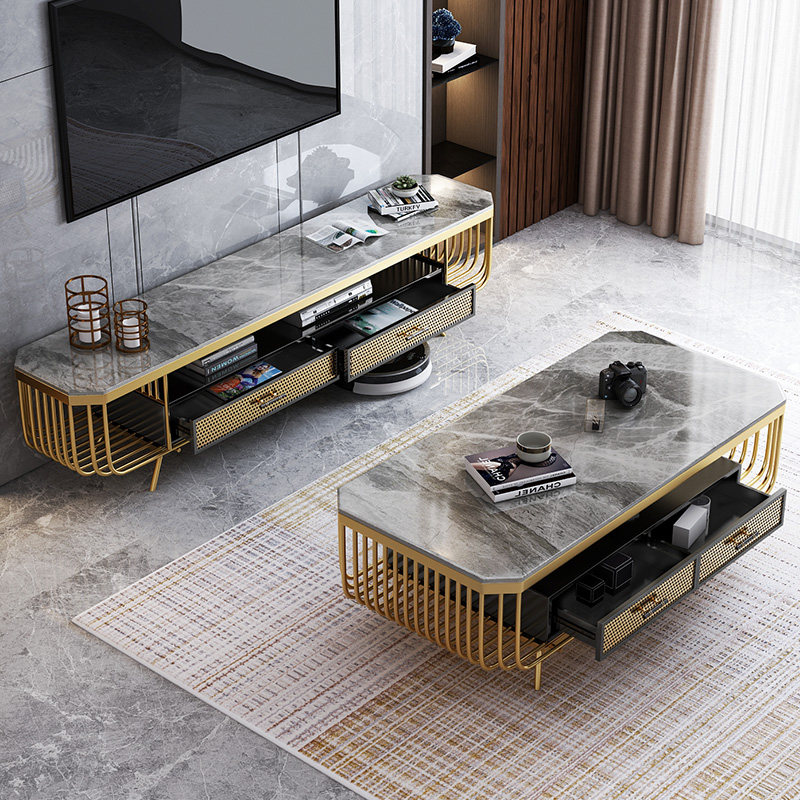 Rock plate tea table TV cabinet Composition modern minimalist living room light and luxurious Nordic marble small family type TV cabinet