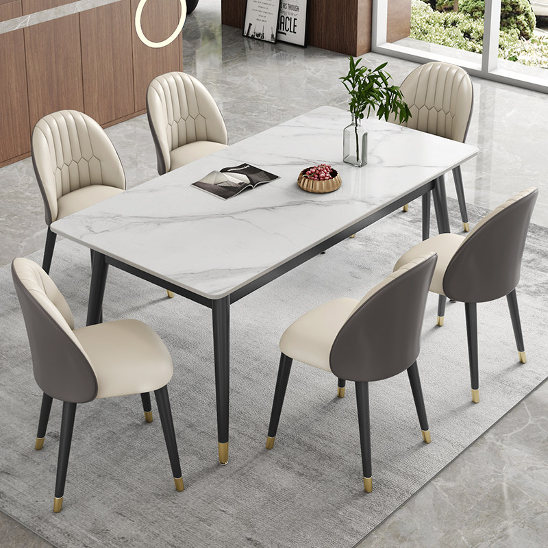 Nordic slate dining table household small apartment rectangular modern minimalist marble light luxury dining dining table and chair combination