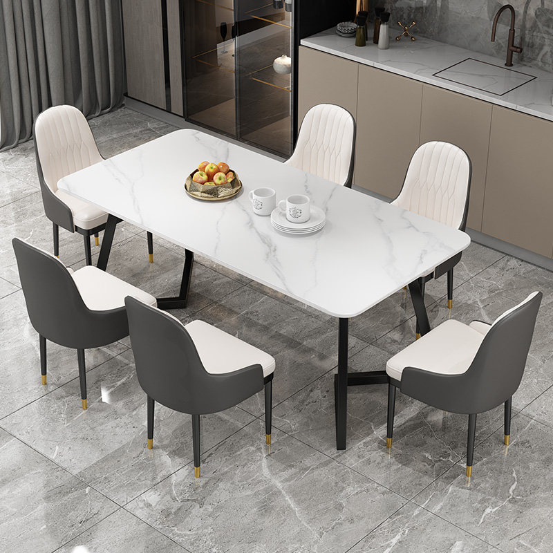 Modern minimalist home small family type rock plate dining table and chairs combined living-room multifunctional marble rectangular dining table