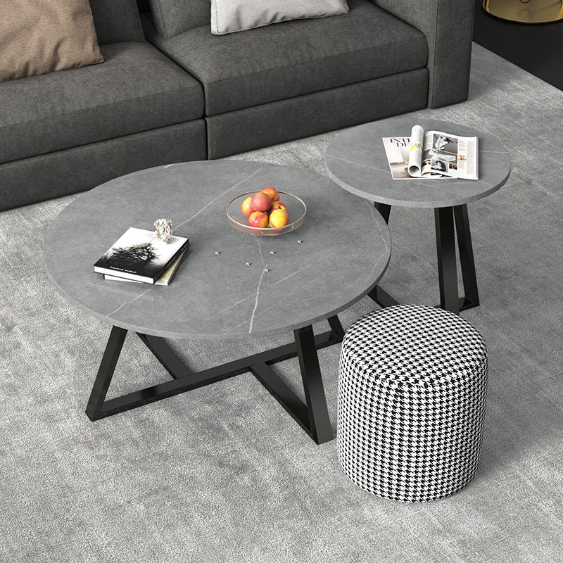 Nordic marble round coffee table simple living room net red light luxury rock slab flowers a few sides a few tables small apartment ins style