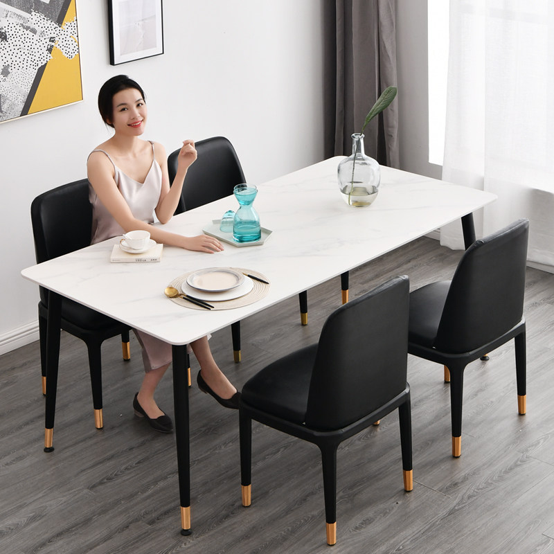 Italian rock board dining table household small apartment modern simple marble dining table table dining table and chair combination ins Wind