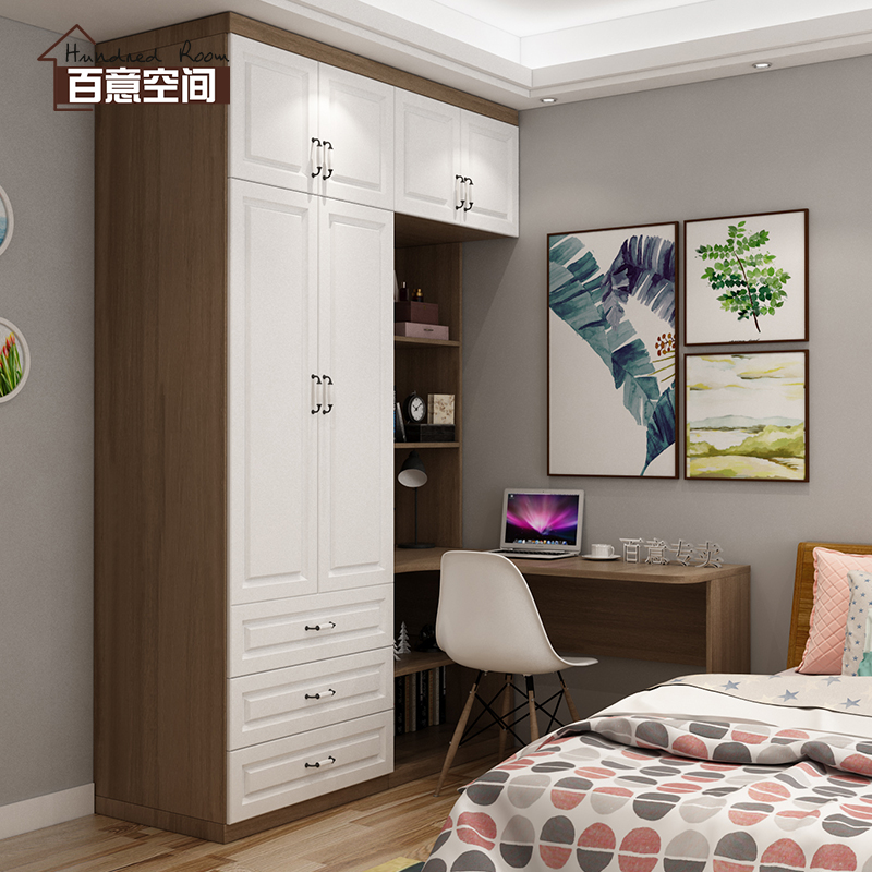 Simple modern corner wardrobe desk student desk bookshelf combination Nordic storage home computer desk