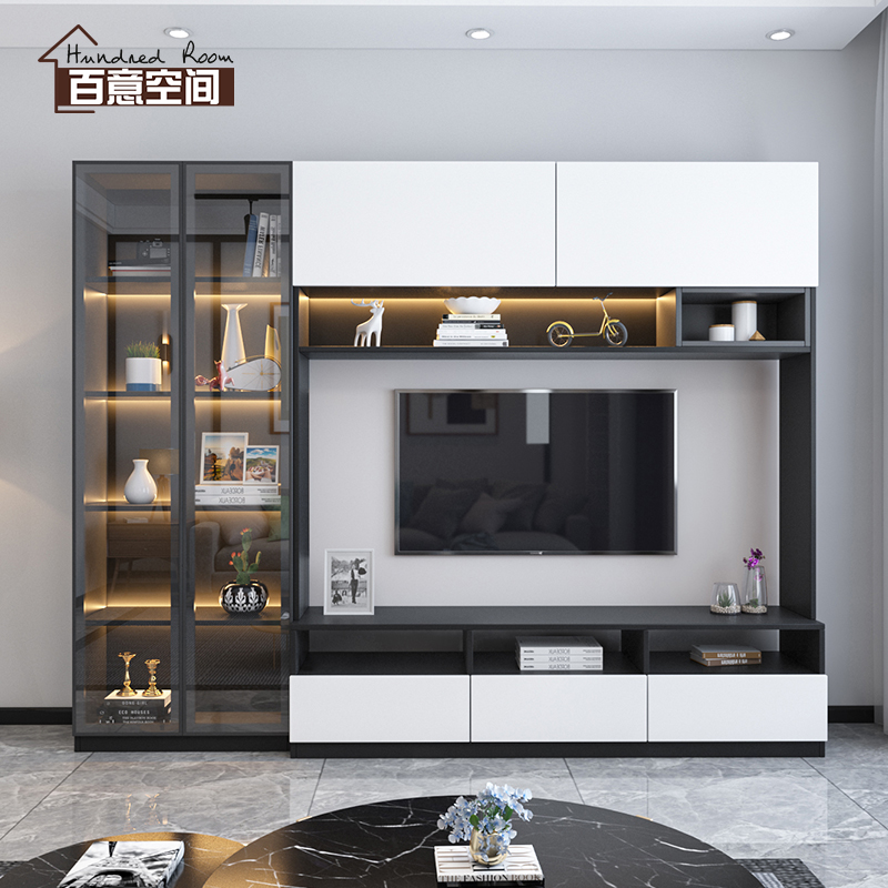 TV cabinet glass cabinet combination modern minimal living room multi-function high cabinet cabinet in one background wall cabinet