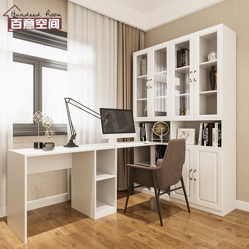 100 Willspace Double Desk Bookcase Combination Brief Modern Multifunction Home Student Desktop Corner Desk