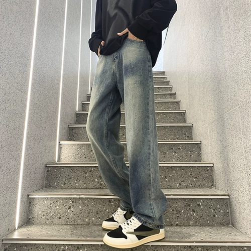 Тонкие летние джинсы, штаны, в американском стиле, свободный прямой крой