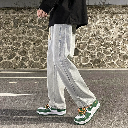 Демисезонные светлые прямые свободные джинсы, штаны, коллекция 2022