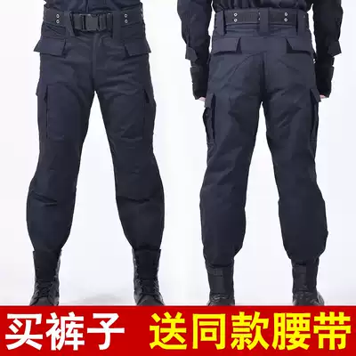 Security pants summer Men security summer clothing pants summer property spring and autumn black grid overalls pants