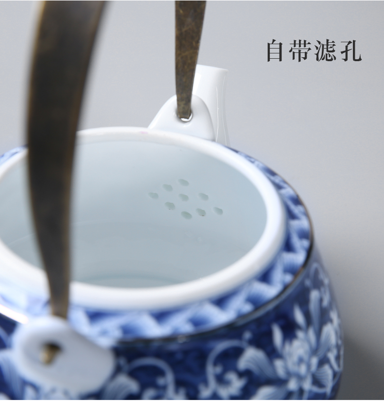 Three thousand make tea tea teapot teacup suit of blue and white porcelain archaize manual girder household ceramics large teapot