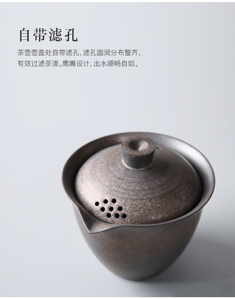 Three thousand clay POTS retro hand grasp pot of Japanese tea village coarse pottery imitation copper teapot kung fu tea set household single pot of tea