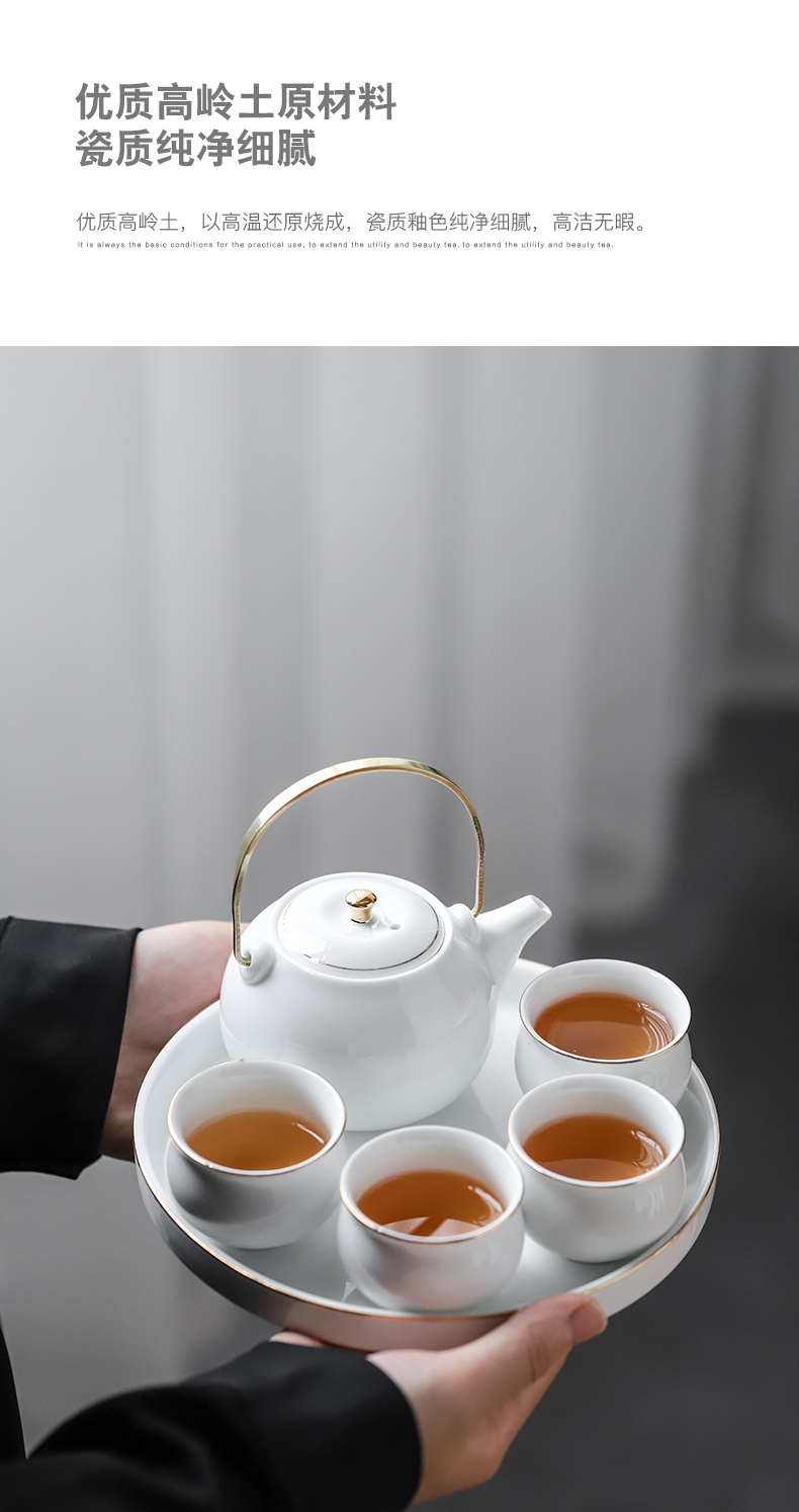 Three thousand household kung fu tea tea village suit small set of 4 ceramic contracted Japanese dry tea tray teapot teacup