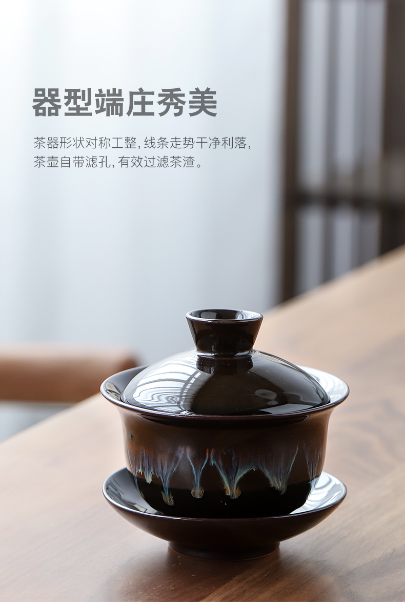 Three thousand ceramic kung fu tea tea tureen tea cup set household variable built red glaze, a complete set of the teapot