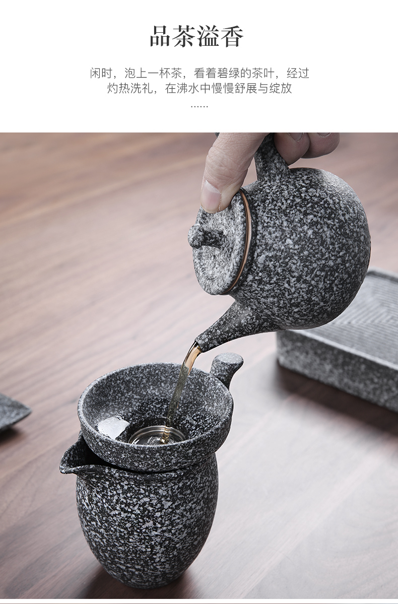 Three thousand vintage kung fu tea tea village set a complete set of contracted coarse TaoGan ceramic teapot teacup tea gift box