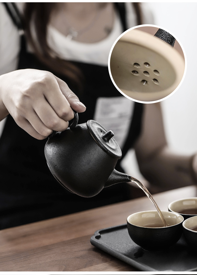 Three thousand ceramic tea village household kung fu tea sets tea tray was Japanese black pottery teapot dry plate of small tea cups