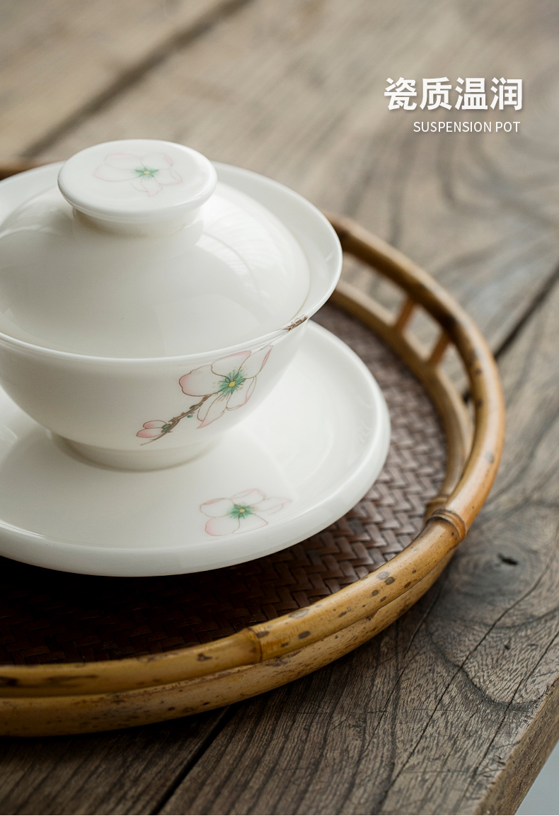 Dehua white porcelain craft tureen ceramic cups three home worship the bowl to bowl kung fu tea pu 'er tea