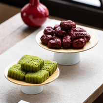 Creative Bamboo Noodle Tea Spot Tray Small Fresh High Foot Fruit Pan Bamboo Living-room Home Decoration New Chinese Snack Pan Dried Fruit Pan