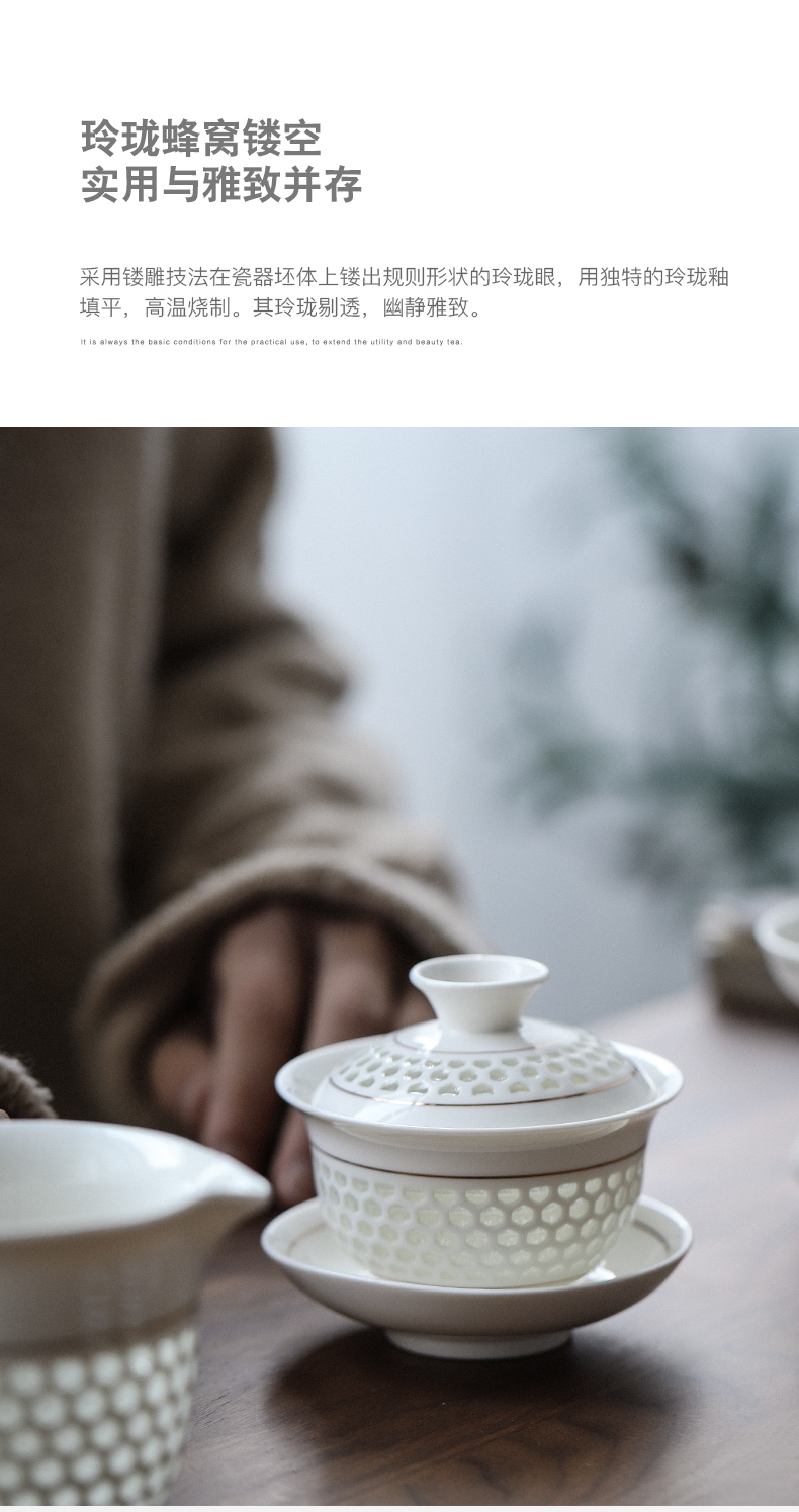 Three thousand tea tureen tea cups and exquisite porcelain kung fu tea set hollow out contracted ceramic household tea gift box