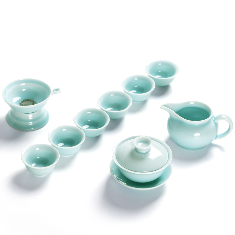 Three thousand tea tea set ceramic celadon kung fu tea set small household pure manual Chinese teapot teacup of a complete set of 6 people