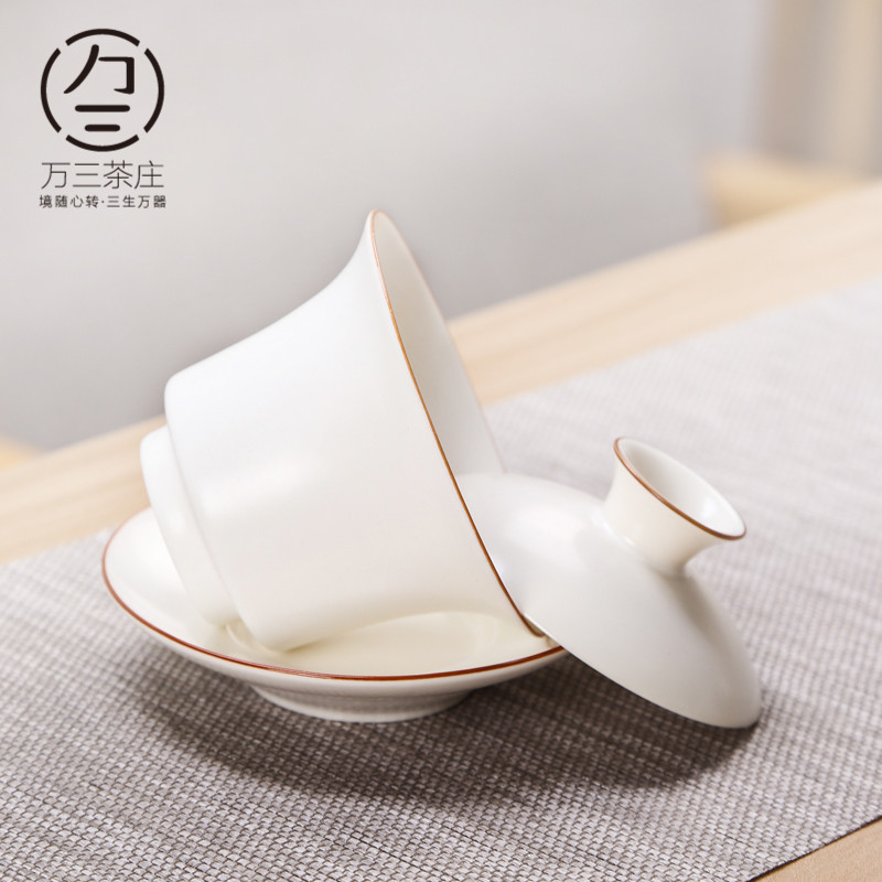 Three thousand tea dehua white porcelain tureen large Three cups tureen white porcelain tureen tea, white tea bowl
