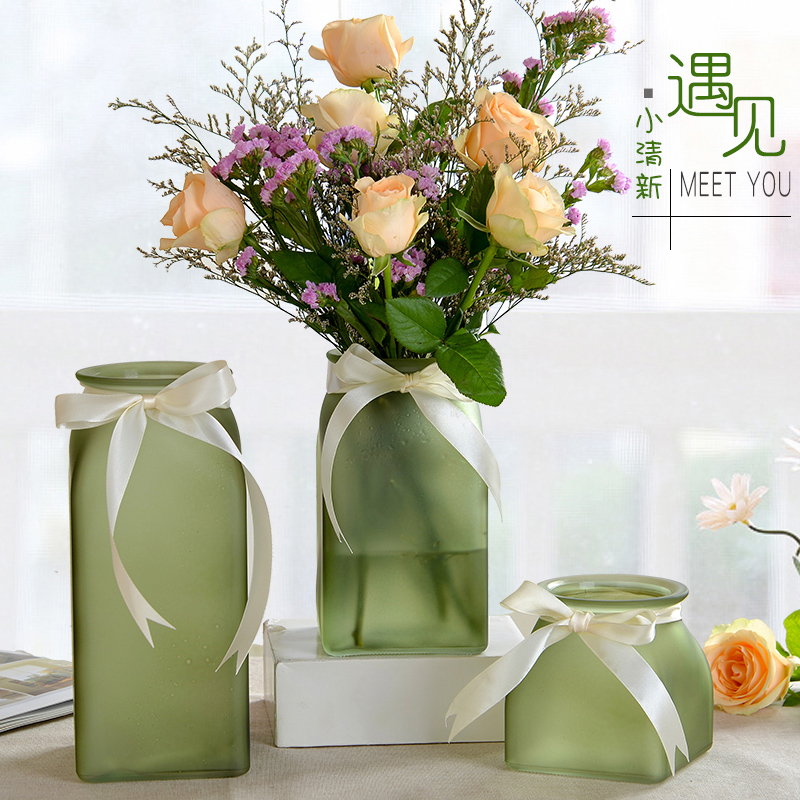 Vase ornaments frosted retro glass vase small fresh color flower arrangement dry flower decoration modern minimalist living room