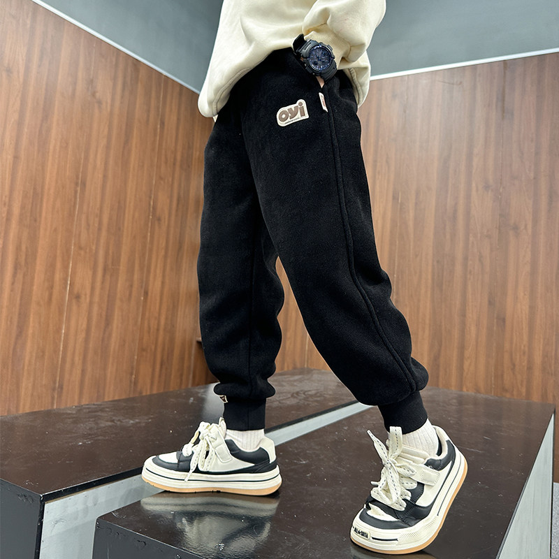 Boy plus suede pants integrated suede autumn winter style 2023 new children thickened winter light core suede casual wee tide-Taobao