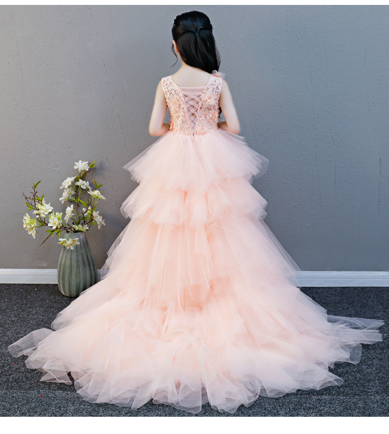 Trang phục dạ hội trẻ em nữ catwalk cô gái mẫu mực váy công chúa màu hồng chủ hoa cô gái trang phục phồng - Váy trẻ em áo trẻ em