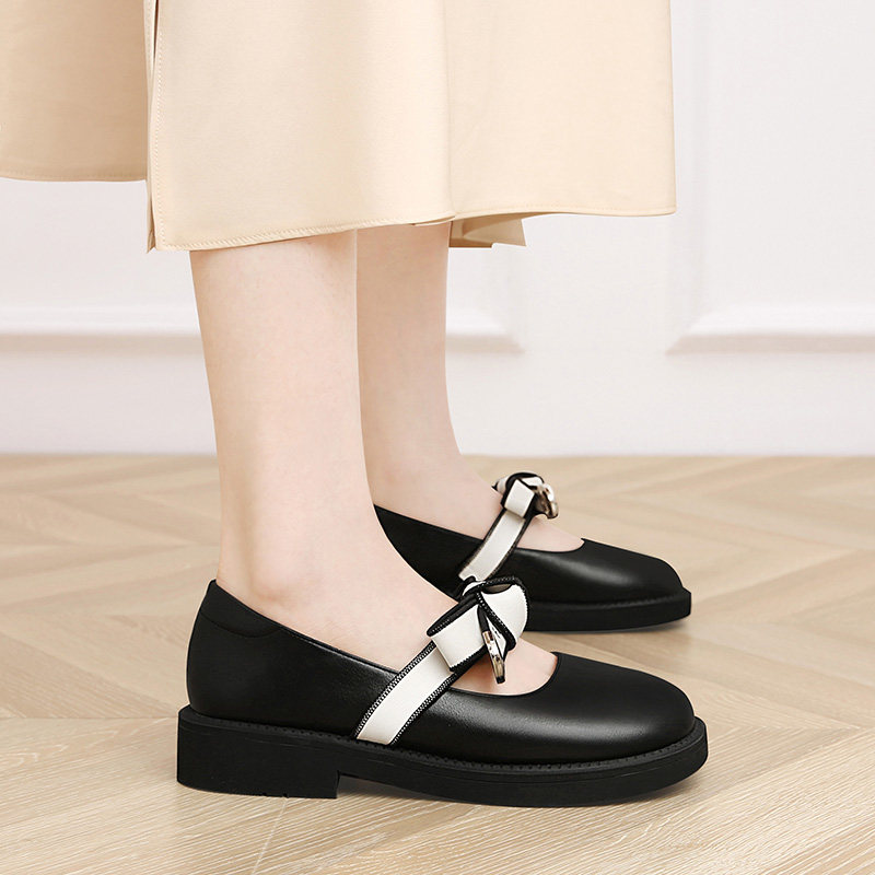 Roleita Women's Shoes Day Ensemble Jk Fall New Thick Bottom Butterfly Knot Retro Mary Treasures Shoes Girl Soft-girl Little Leather Shoes