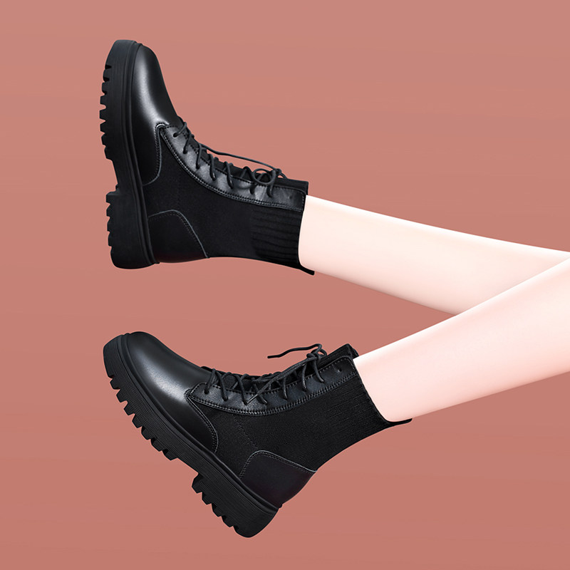 Leather ann Martins women's spring and autumn boots 2021 new spring and autumn shoes women's boots black English wind show small feet