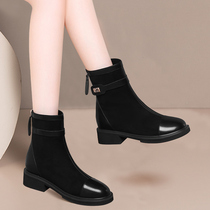 Inlen Wind Short Boots Woman 2022 Spring Autumn Single Boots Woman New Rear Zipper Suede Woman Boots Low Heel Fashion Chelsea Boots