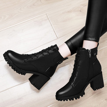 Martin boots womens 2021 new high heels womens spring and autumn single boots British thick-soled shoes womens thick-heeled boots