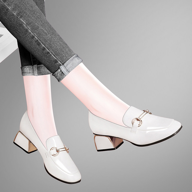 Rice White Small Leather Shoes Women's Shoes Bull Leather Bean Shoes 2022 New Summer Season With Lefu Shoes 100 Hitch Soft Leather Single Shoes