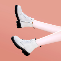 White Martin Boots Woman 2021 Spring Autumn Season New Net Red 100 Hitch Slim Base Short Boots Women Ins Single Boots Genuine Leather