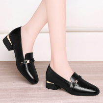 2021 new spring shoes womens comfortable leather wild small black shoes low-heeled work shoes womens soft-soled small leather shoes