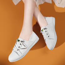 Lady Casual Shoes Fall Slim Fit 100 Hitch Genuine Leather Flat Bottom Two Wear One Foot Pedal Soft Bottom Soft Leather Matching Dresses Small White Shoes