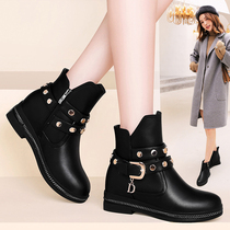 Boots womens shoes 2021 new spring and autumn season thick-soled inner height-increasing boots womens thin velvet flat Martin boots womens small man