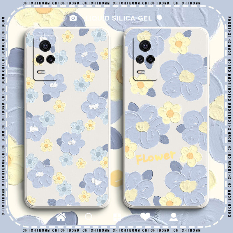 Blue small flower red rice k40s mobile phone protection shell personality creative redmik40s protective sleeve cartoon graffiti full bag lens anti-fall liquid silicone gel male and female tide new net red